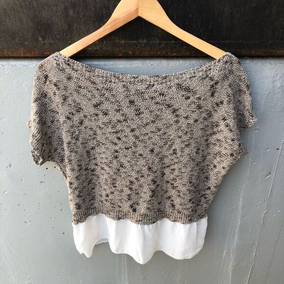 Anthropologie Moth Knit Blouse Tan White Size XS - Picture 2 of 5